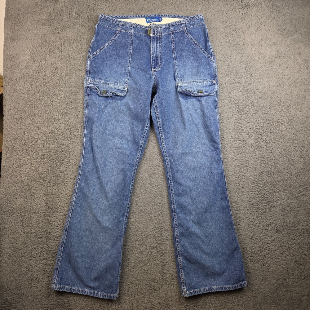 Vintage Y2K Venus Girl Trap Jeans Womens 12 Blue Cargo Flare Flap Pocket Utility
